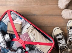 Top Ten 420-Friendly Tourist Destinations red suitcase open with tourist travel essentials