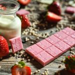 Get Lucky With These 7 Cannabis Valentine’s Day Gifts pink cannabis-infused chocolate bars on a table with strawberries and cream