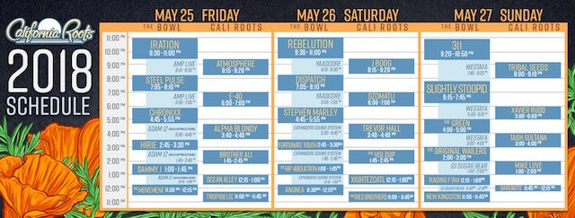 California Roots Festival, Concert, Lineup