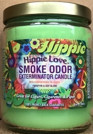 green Hippie Love Odor Eliminator Candle with gold top