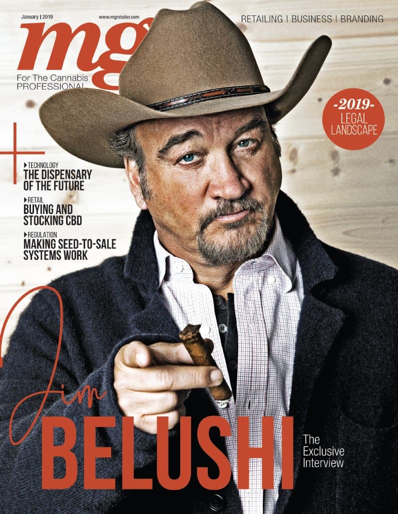 Jim Belushi appears on the cover of mg Magazine's January 2019 issue