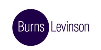 Burns & Levinson Completes Urbn Leaf Sale Burns Levinson logo Burns encircled by purple sphere and levinson written in purple letters