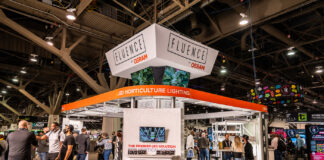 Face Time at Cannabis Trade Shows Makes Events Worthwhile cannabis trade shows Fluence by Osram booth MJBizCon 2021 Mike Rosati photo mg Magazine