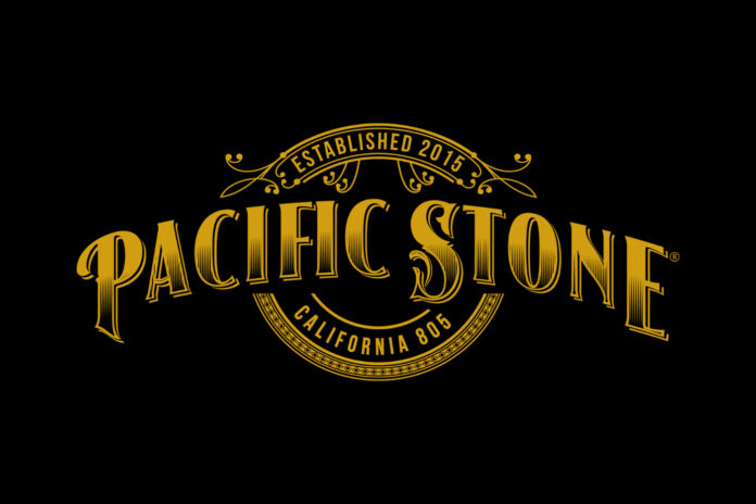 pacific stone logo black background gold capital letters in an arc spelling pacific stone