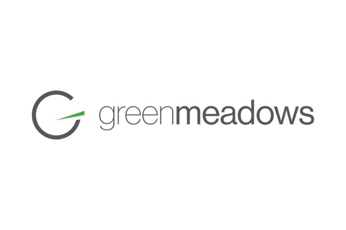 green meadows logo white background lowercase sans serif black font reading green meadow to the right of a simple G