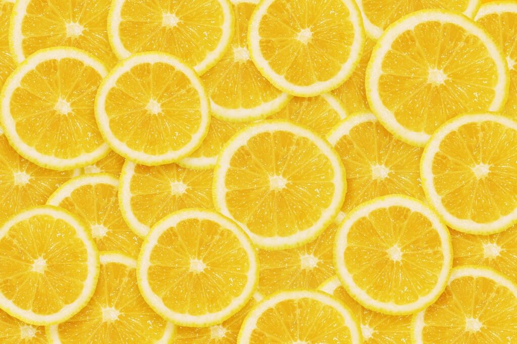 cut slices of yellow lemons