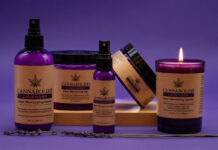 Cannabolish Announces A Terpene-Based Solution For A Terpene-Based Problem lavender Cannabolish products purple background with sprays and a candle there is brown wrapping around all the purple product containers