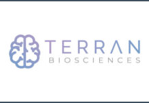 Terran Biosciences and Blumentech S.L. announce acquisition of psychedelics patent portfolio terran logo a white background lavendar and soft blue text next to the outline of a brain