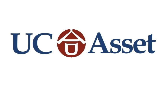 UC Asset logo white background blue writing with a maroon circular logo in the middle of UC and Asset