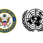 Reps. Mace and Lee Introduce Resolution Instructing UN to Deschedule Cannabis US House of Representatives seal with the eagle in the center and the United Nations logo with olive branches around a circular world map