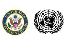 Reps. Mace and Lee Introduce Resolution Instructing UN to Deschedule Cannabis US House of Representatives seal with the eagle in the center and the United Nations logo with olive branches around a circular world map
