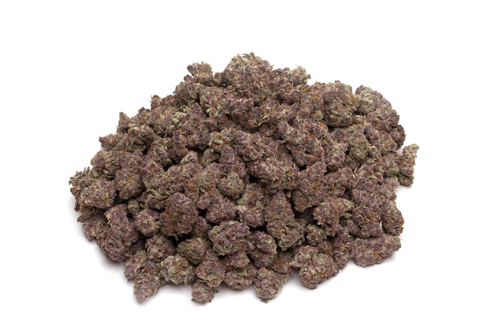 one pound of cannabis flower on a white backround