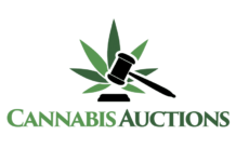 California Cannabis Distribution Company Launches Wholesale Cannabis Auction Platform — CannabisAuctions.com cannabis auctions logo with green cannabis leaf and gavel