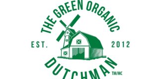 The Green Organic Dutchman Announces Raise of Additional Working Capital Through Asset Sale white background green logo a dutch farmhouse and windmill with the green organic dutchman printed so that it encircles the barn