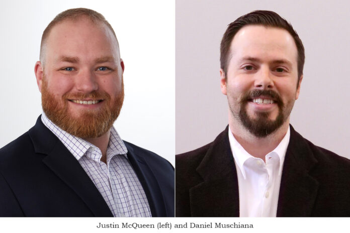 head shots of Justin McQueen and Daniel Muschiana both men are wearing black blazers and white button up shirts with beards and smiles