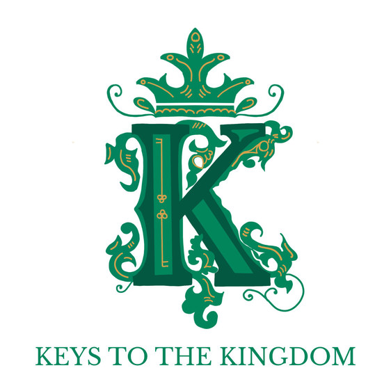 Keys to the kingdom logo a green K surrounded by royal vine motif and topped with a green crown