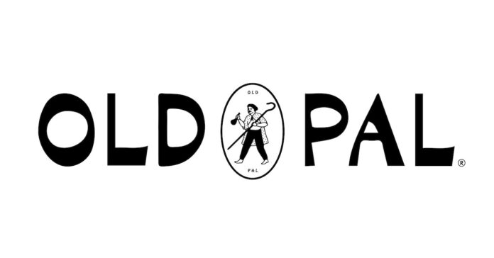 logo white background black text old pal in capital black letters cartoon man with bong and cain in between the word old and pal