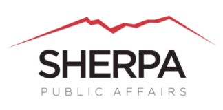 Cannabis Survey Designed to Assist Policy Makers Make Informed Decisions white background black letters reading sherpa public affairs with red outline of a mountain above the words