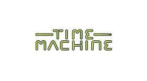time machine logo white background lime green letters time is above machine