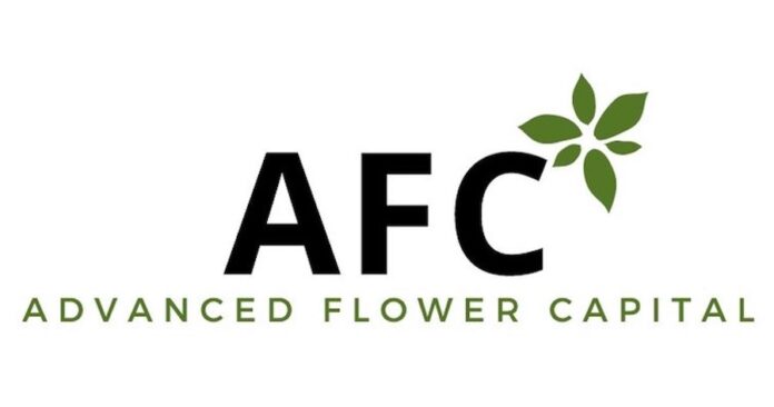 Advanced Flower Capital Logo white background black and green text and a green leaf