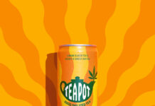 The Boston Beer Company Introduces TeaPot, A New Line of Cannabis-Infused Iced Teas Boston Beer Co Teapot Can covered in orange and yellow sunburst design the background of the image is also a sunburst design that blends seamlessly with the print on the can there is also a green teapot printed on the center of the can with the word teapot printed in white text