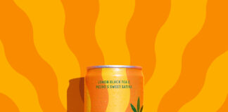 The Boston Beer Company Introduces TeaPot, A New Line of Cannabis-Infused Iced Teas Boston Beer Co Teapot Can covered in orange and yellow sunburst design the background of the image is also a sunburst design that blends seamlessly with the print on the can there is also a green teapot printed on the center of the can with the word teapot printed in white text
