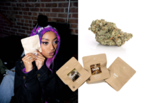 Cannabis Culture Brand “Burb” Launches In California a photo of a woman holding a cannabis package on the left and a close up image of a glistening nug on the left