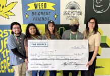 The Source+ Donates More Than $11,000 to UNICEF photo of the source plus employees holding a giant check for 11,000 dollars made out to UNICEF
