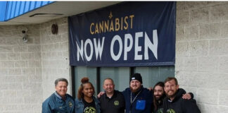 Nationwide Surge in Labor Activity Continues as Two More New Jersey Cannabis Locations Vote to Unionize with UFCW Local 360 Dispensary workers at The Cannabist in Deptford, NJ celebrate their historic victory in being the first cannabis workers in New Jersey to win an election to unionize they are gathered in a group in front of the Cannabist doors