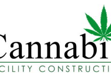 Cannabis Facility Construction Expands into West Virginia with Design-Build Projects for Harvest Care Medical cannabis facility construction logo white background cannabis in large black text dominating the space and a green cannabis leaf in the place of the dot above the i in cannabis below the word cannabis is smaller green text reading facility construction