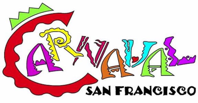 carnaval san francisco logo white background colorful whimsical text