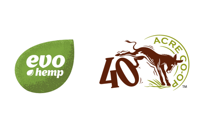 evo hemp and forty acre cooperative logos on white background