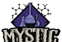Mystic Labs™ Debuts High Potency Delta-8 THC Gummies white background Mystic Labs logo in gray text and a purple test tube image emerging from atop the text
