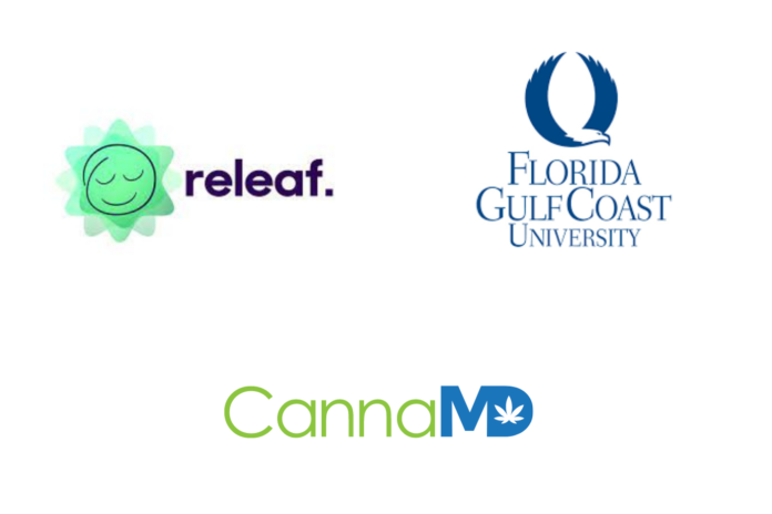 releaf cannamd and FGCU logos on a white background