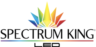 Spectrum King LED Launches Next Generation of Full-Spectrum Grow Lighting for Cannabis and Indoor Agriculture logo white background spectrum king in black capital text with a rainbow burst above the text