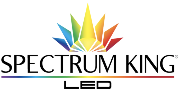 logo white background spectrum king in black capital text with a rainbow burst above the text