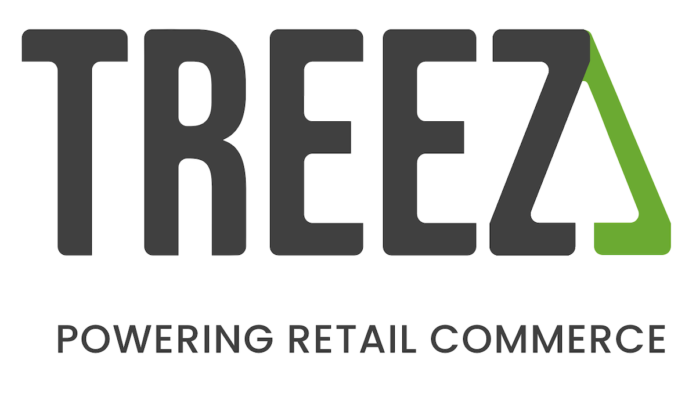 treez logo white background black text reading treez in capital letters powering retail cannabis is print below in smaller capital black font