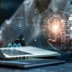 The CLIMB Act Would Greatly Expand Access to Financial Services Data security. Businessman use laptop and touching digital padlock with data protection. Big data network. Technology and cyber security on virtual interface.