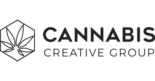 cannabis creative group logo on white backgrounnd with black text and a geometric cannabis leaf