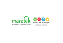 Boulder Creek Technologies Enters Exclusive Engineering and Manufacturing Agreement with Maratek white background with green maratek logo and black boulder creek technologies logo above the black logo are four circles stretching the length of the text in green red blue and yellow