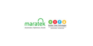 Boulder Creek Technologies Enters Exclusive Engineering and Manufacturing Agreement with Maratek white background with green maratek logo and black boulder creek technologies logo above the black logo are four circles stretching the length of the text in green red blue and yellow