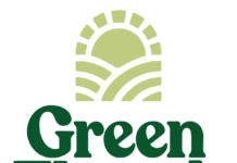 white background dark green text reading green thumb beneath a light green logo of a thumb print
