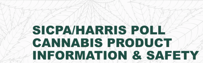 white background green uppercase text SICPA harris poll cannabis product information and safety