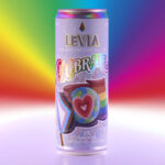 LEVIA Cannabis Infused Seltzer Celebrates PRIDE with Launch of Limited-Edition PRIDE Label and Donation to Transgender Emergency Fund product photo of levia pride can with a rainbow background