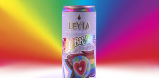 LEVIA Cannabis Infused Seltzer Celebrates PRIDE with Launch of Limited-Edition PRIDE Label and Donation to Transgender Emergency Fund product photo of levia pride can with a rainbow background