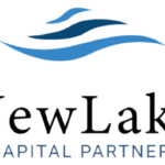 NewLake Capital Partners Reports First Quarter 2025 Financial Results white background blue text reading new lake capital partners with a blue wave design above the text