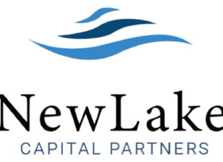 NewLake Capital Partners Reports Third Quarter 2023 Financial Results white background blue text reading new lake capital partners with a blue wave design above the text