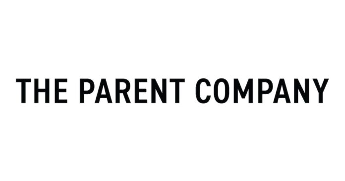 the parent company logo black text white background