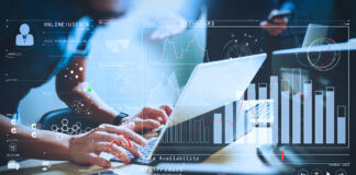 Affiliate Marketing Can Help Brands Increase Revenue Intelligence (BI) and business analytics (BA) with key performance indicators (KPI) dashboard concept.StartUp Programming Team. Website designer working digital tablet dock keyboard.