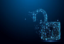 Accessibility Is a Strategy for Success in the Cannabis Industry Cyber Unlock security concept. Lock symbol form lines and triangles, point connecting network on blue background. Illustration vector